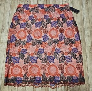 Eloquii Pink And Blue Floral Lace Column Skirt